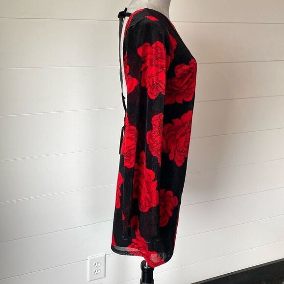 Thirty/Thirty Velvet Sheath Dress L Black Red Rose Romantic Coquette Whimsigoth - Picture 4 of 12